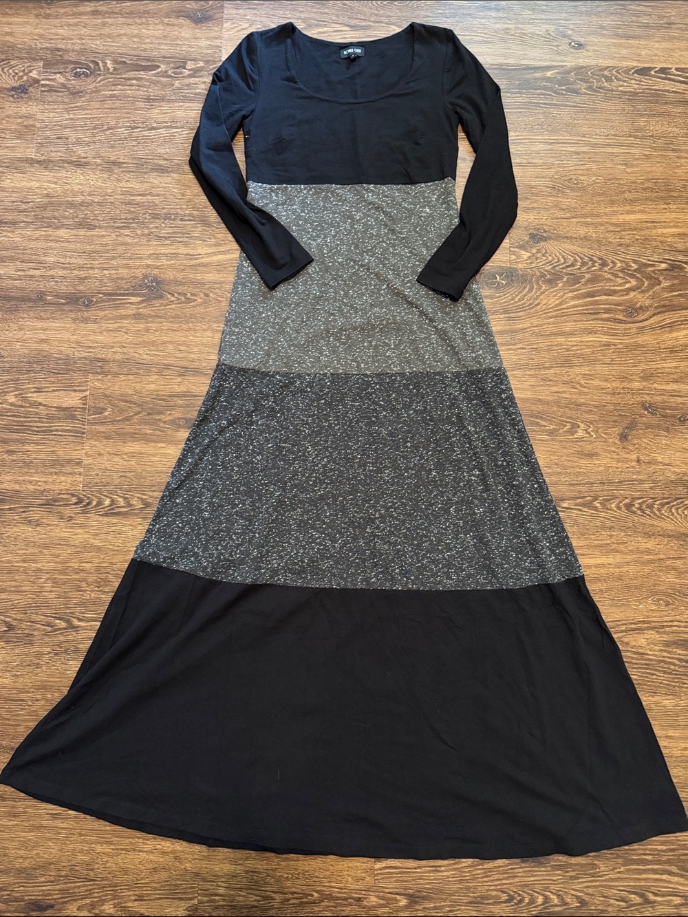 Ronen Chen Black and Gray Colorblock Long-Sleeve Maxi Dress
